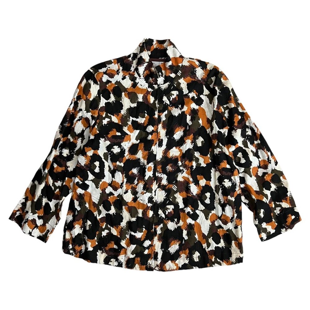 Hot‎ Cotton Womens Camo Full Zip Linen Jacket 1X Brown Lagenlook Boho Breathable
